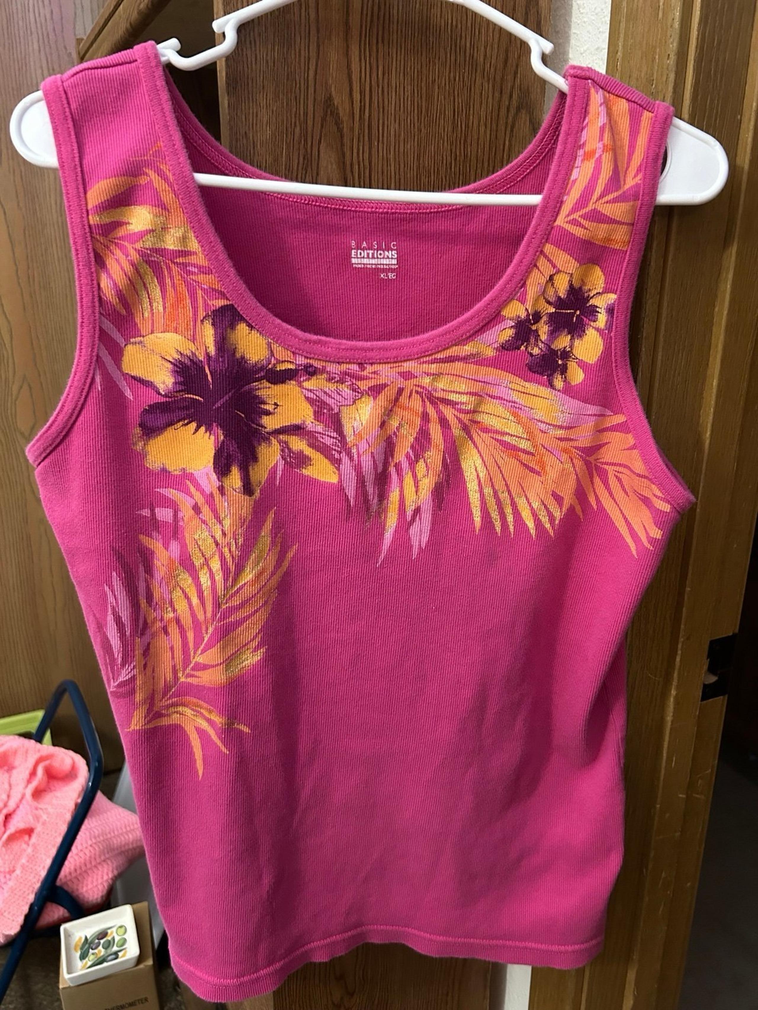 Women’s Basic Editions tank top. Beautiful pink, yellow and orange.