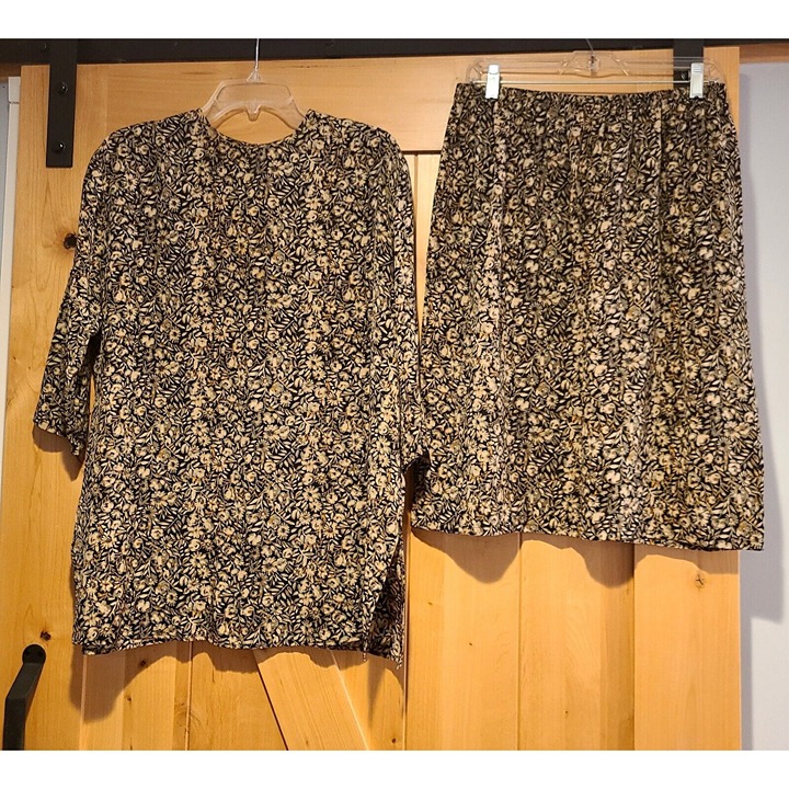 Vintage Gabriele Knecht Size L Silk 2 Piece Skirt Top Artsy Lagenlook Floral