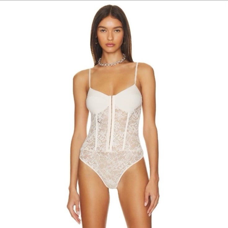 NWT Free People Lace Night Rhythm Mesh Corset Bodysuit