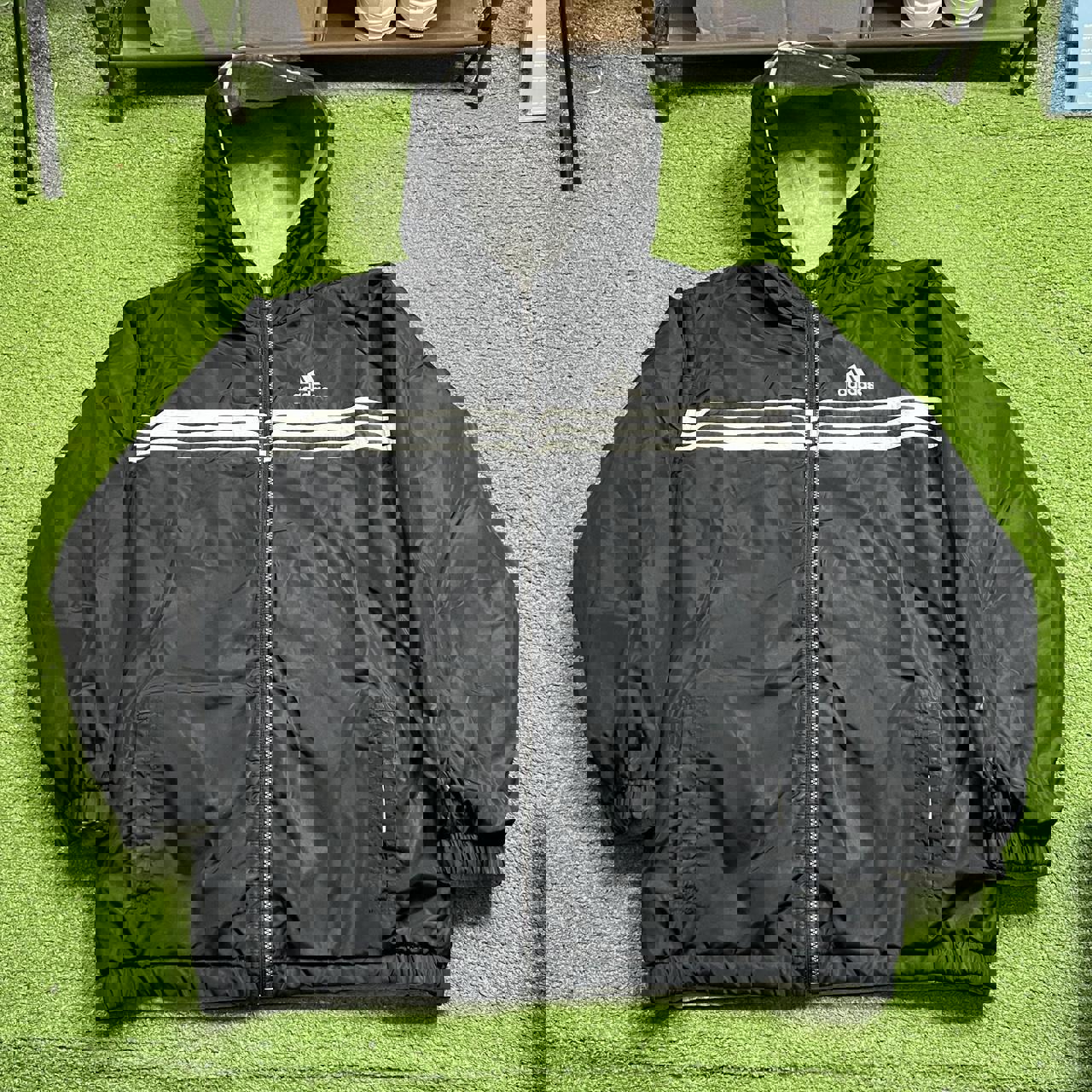 vintage adidas black white and grey reversible zip up puffer jacket