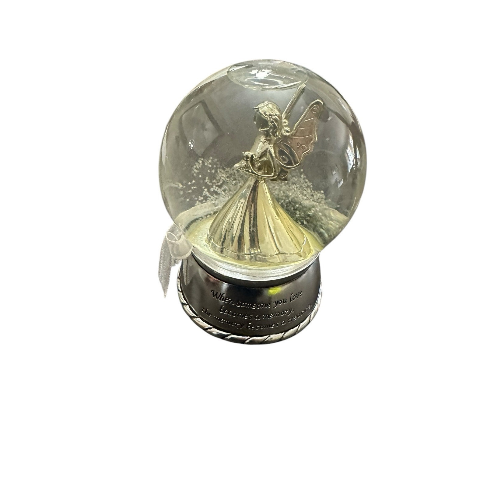 Angelic Sparkle Snow Globe To Love and be loved... Silver-Tone Angel Couple VG