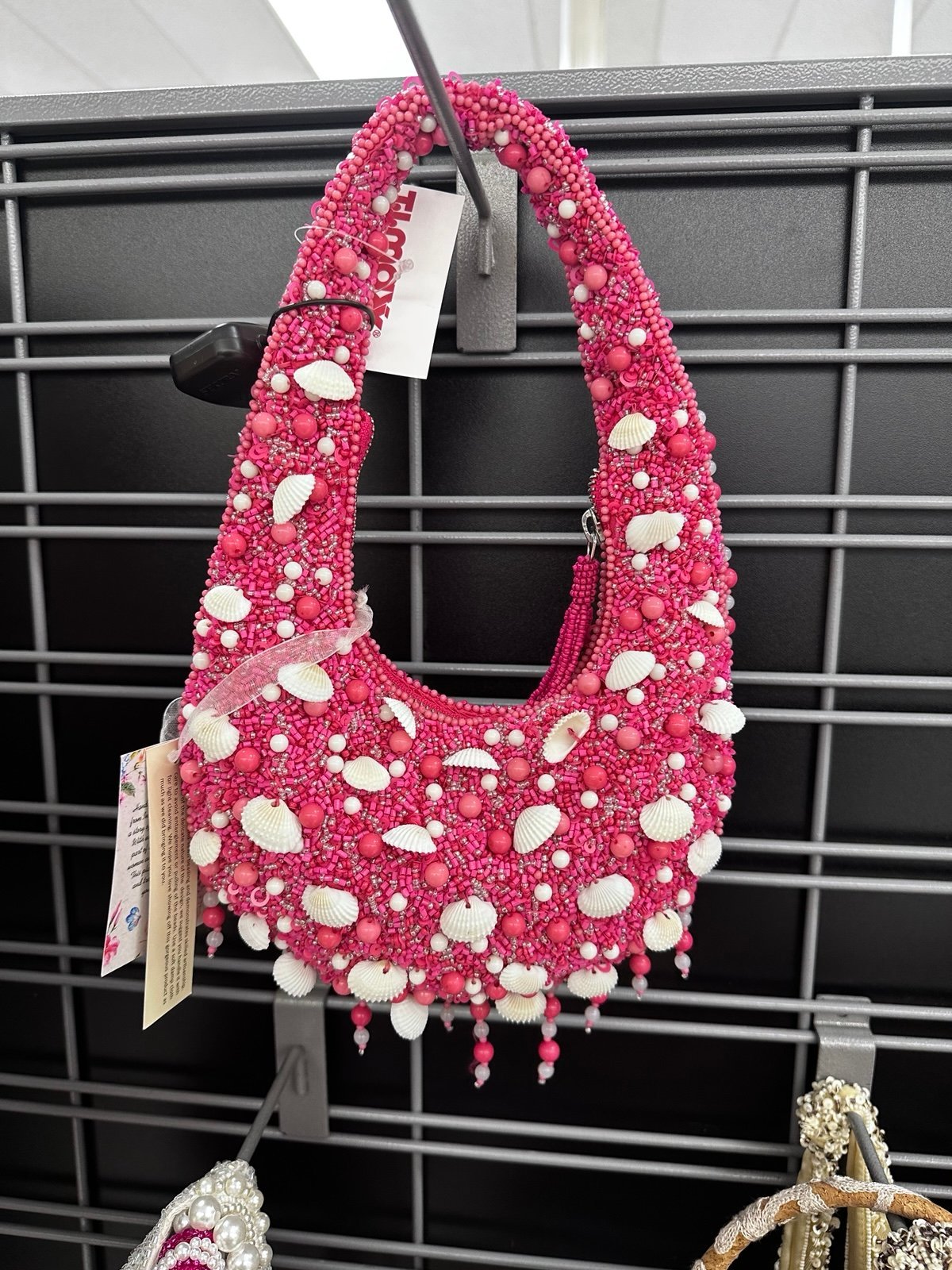 Pink Beaded Shell Purse