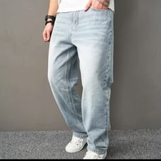 Men Stylish Simple Solid Loose Straight Jeans Size 32