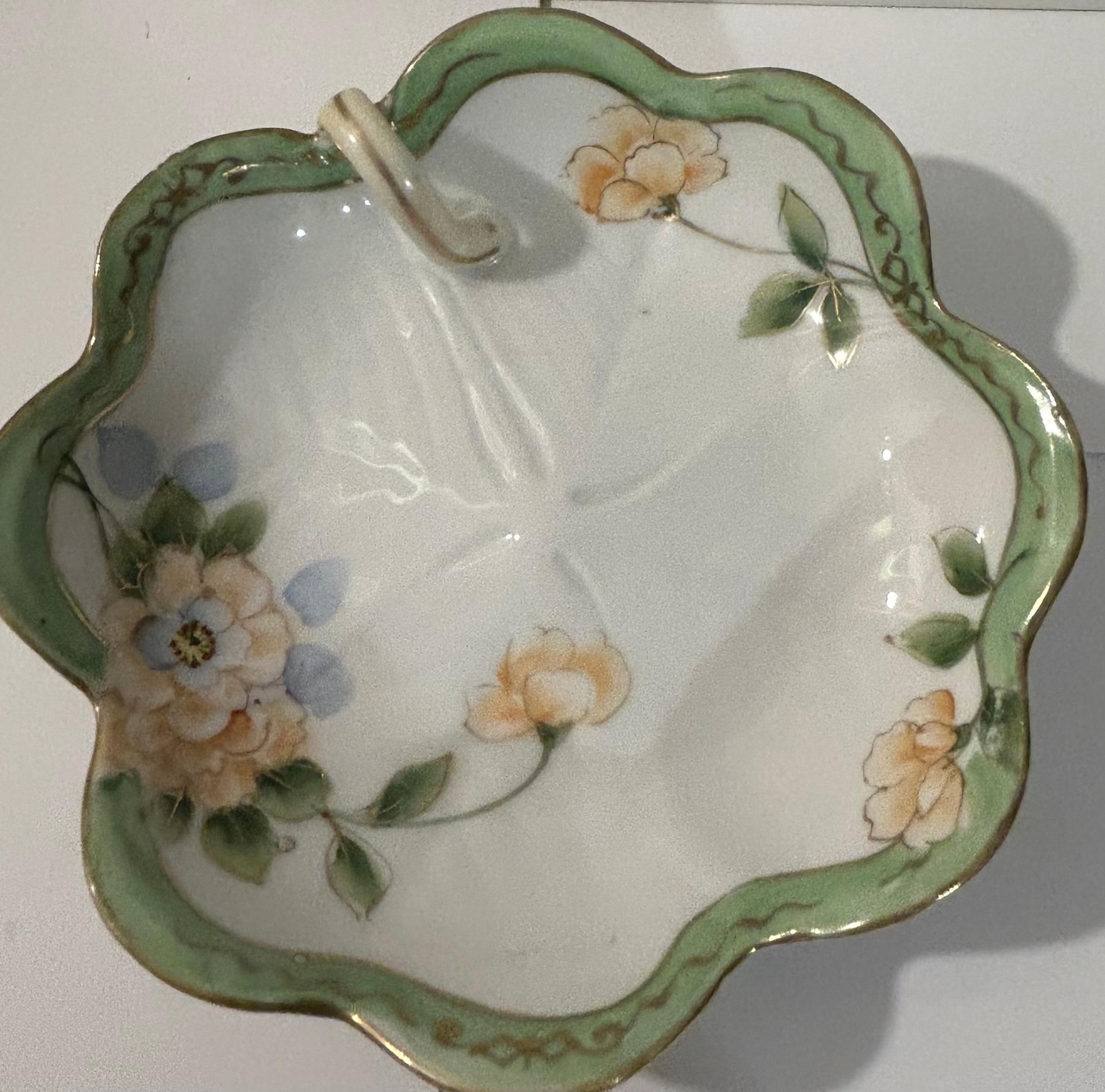 Vintage Nippon Nappy Dish. Hand Painted Floral Design with gold trim