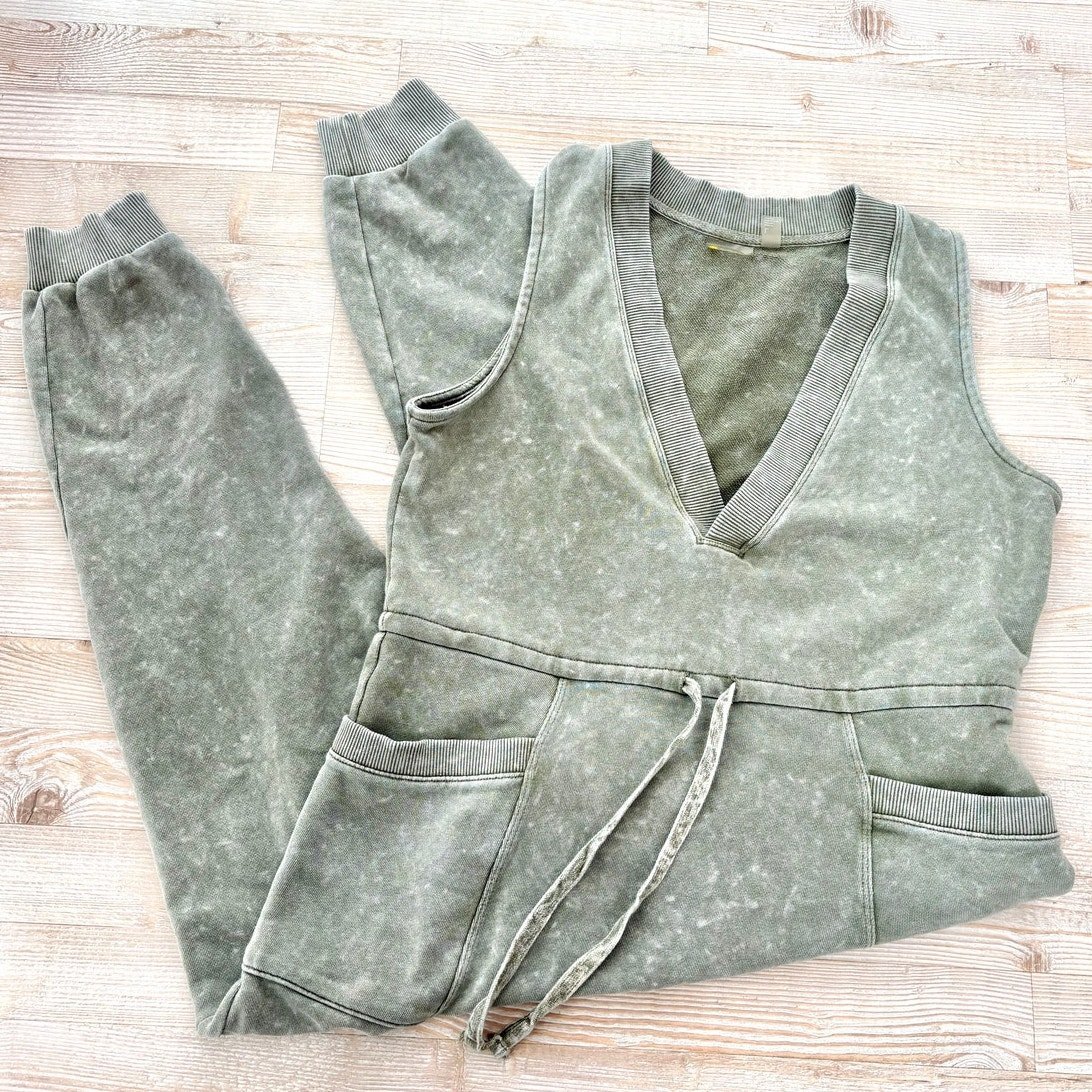 Zella All Day Oversized Sleeveless Sweat Jumpsuit | Sage Green Large