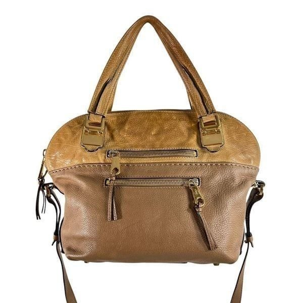 Chloe Authentic Two Way Adjustable Strap & Shoulder Bag Leather Camel Brown Angi