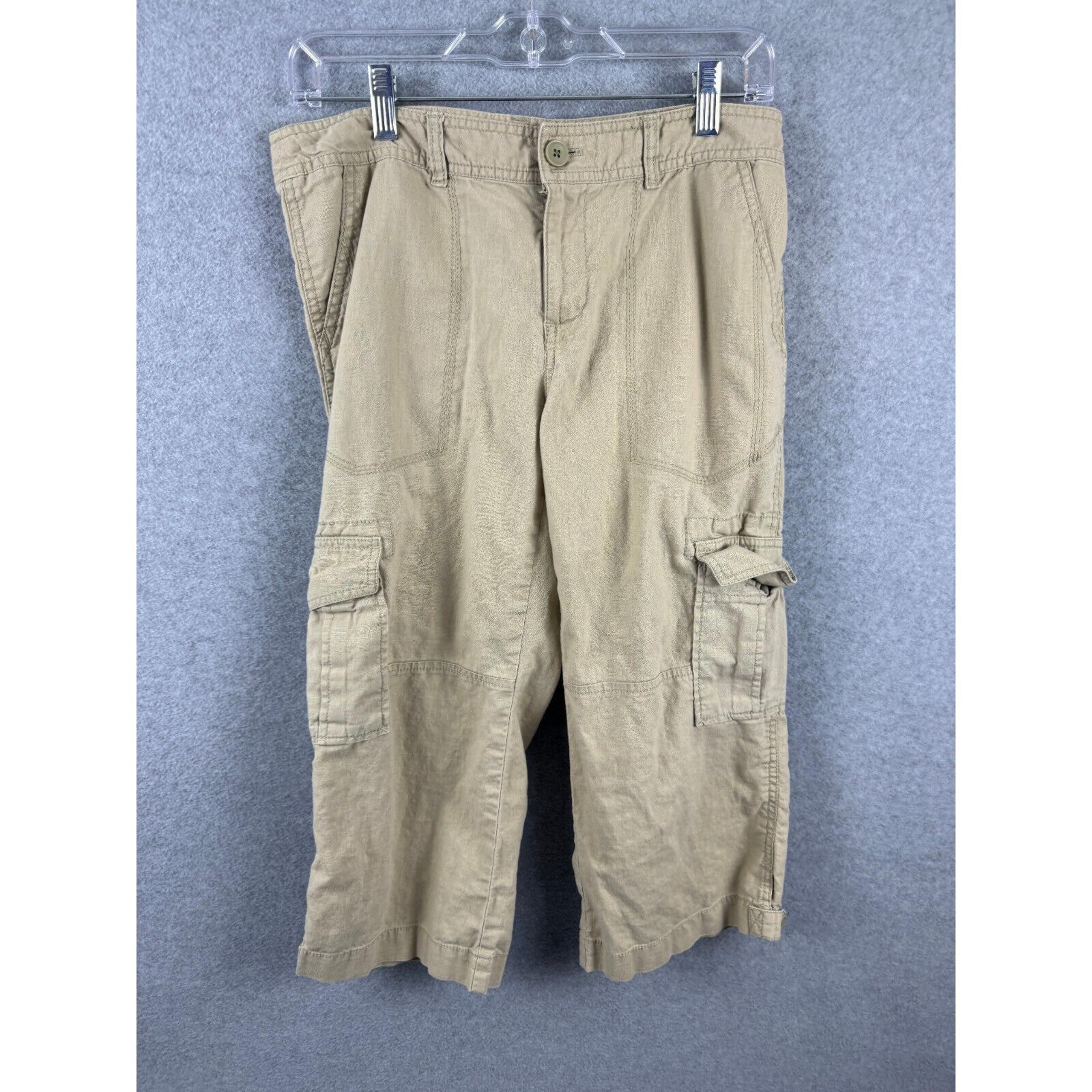 Banana Republic Cropped Cargo Pants Women's 8 Tan Linen Cotton High Rise Casual