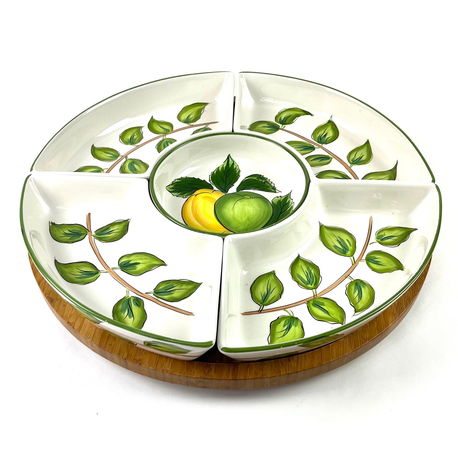 Tabletop Gallery Lemon Wreath Bamboo Lazy Susan Dvided Tray