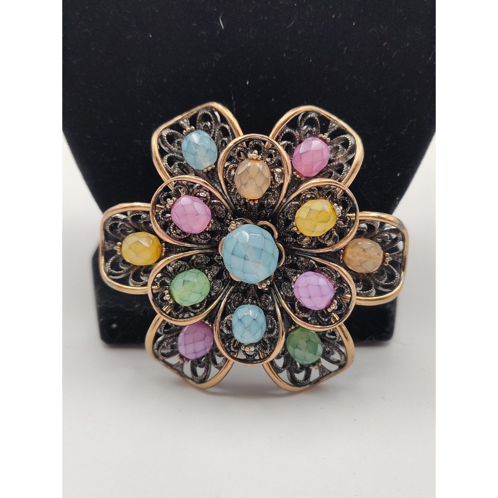 Joan Rivers Vintage Large Flower Brooch with Multi Colored Stones 2.75 Stunning