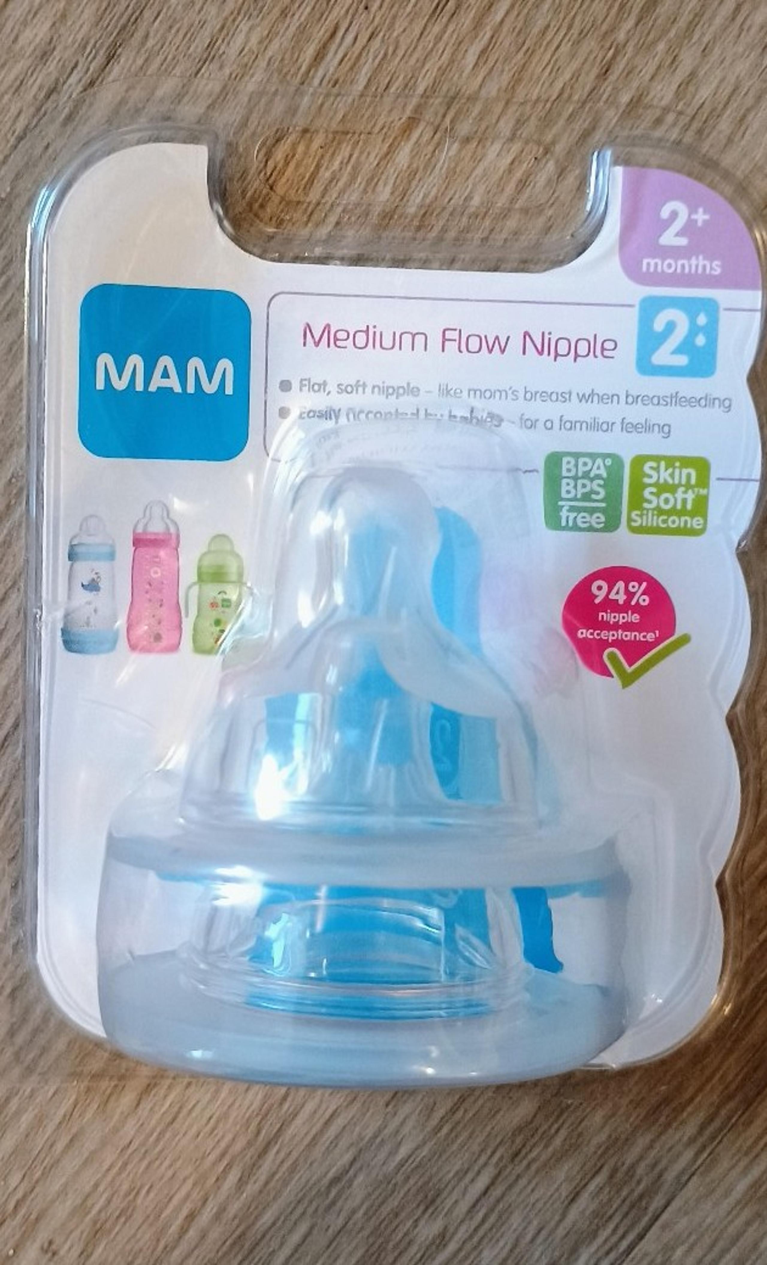 MAM Bottle Nipples Medium Flow Nipple Level 2 (Set of 2), for 2+ Months,Silicone