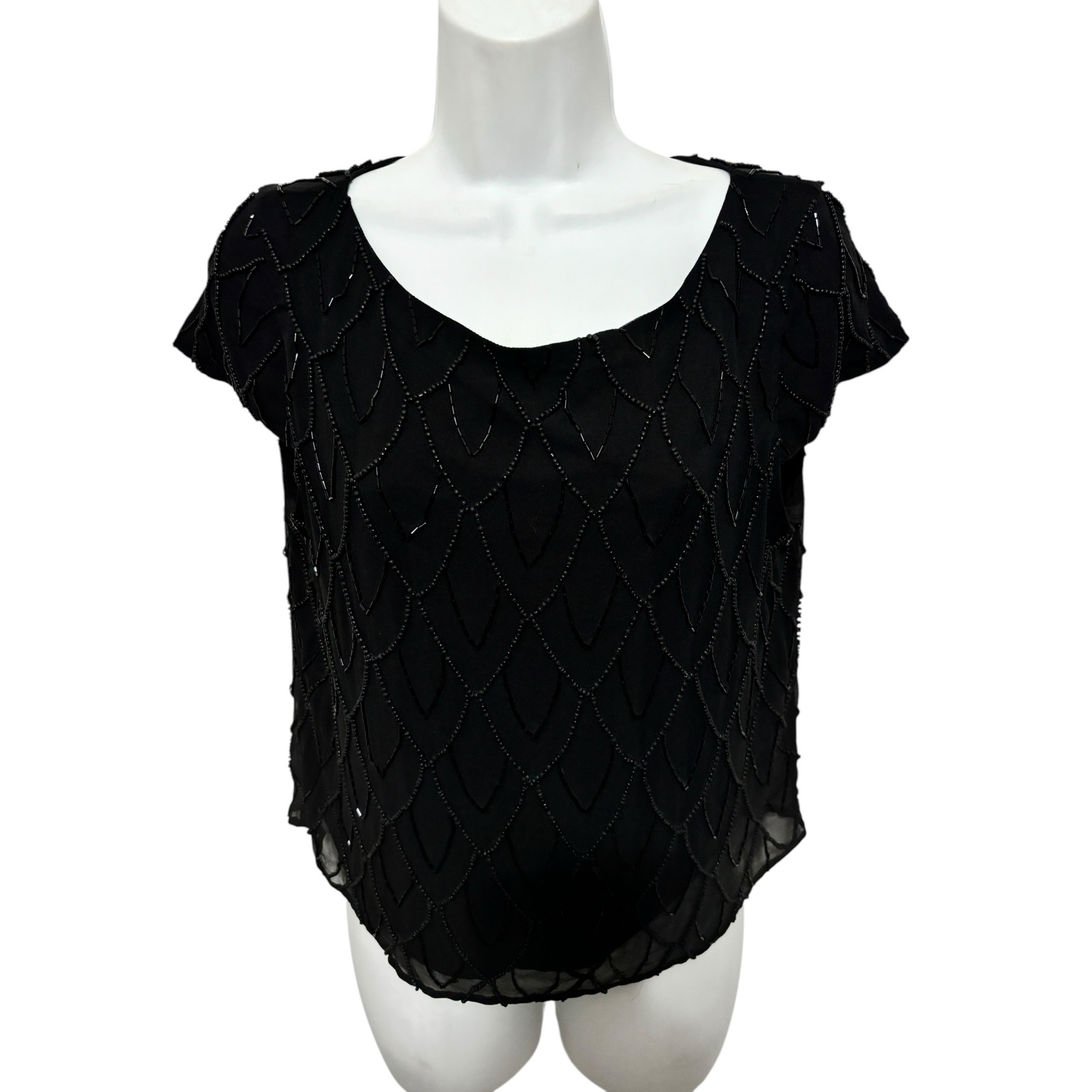 Alice + Olivia Silk Beaded Cap Sleeve Holiday Sparkly Top Size Medium