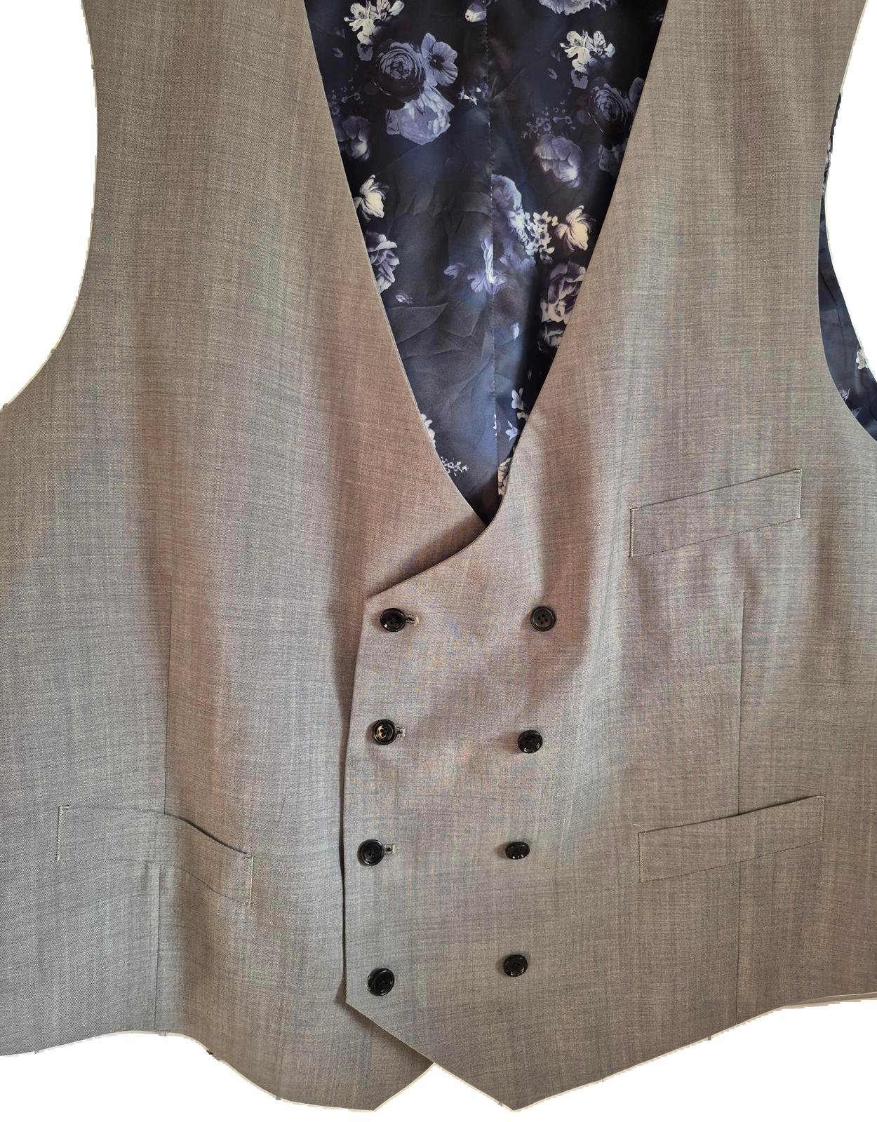 Indochino Mens Gray Waistcoat Dress Vest Double Breasted Front Rear