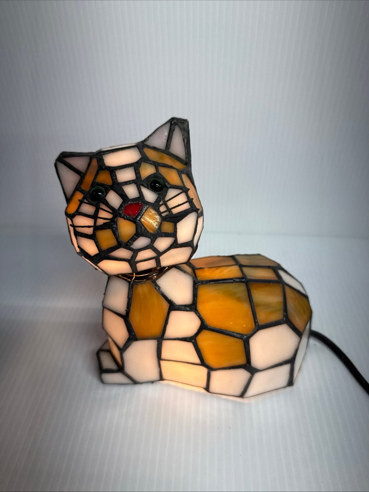 Rare Glow Kitty Cat Stain Glass Night Light