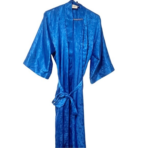 VINTAGE Christian Dior Medium Blue Robe Hostess Gown Loungewear Spell Out Kimono