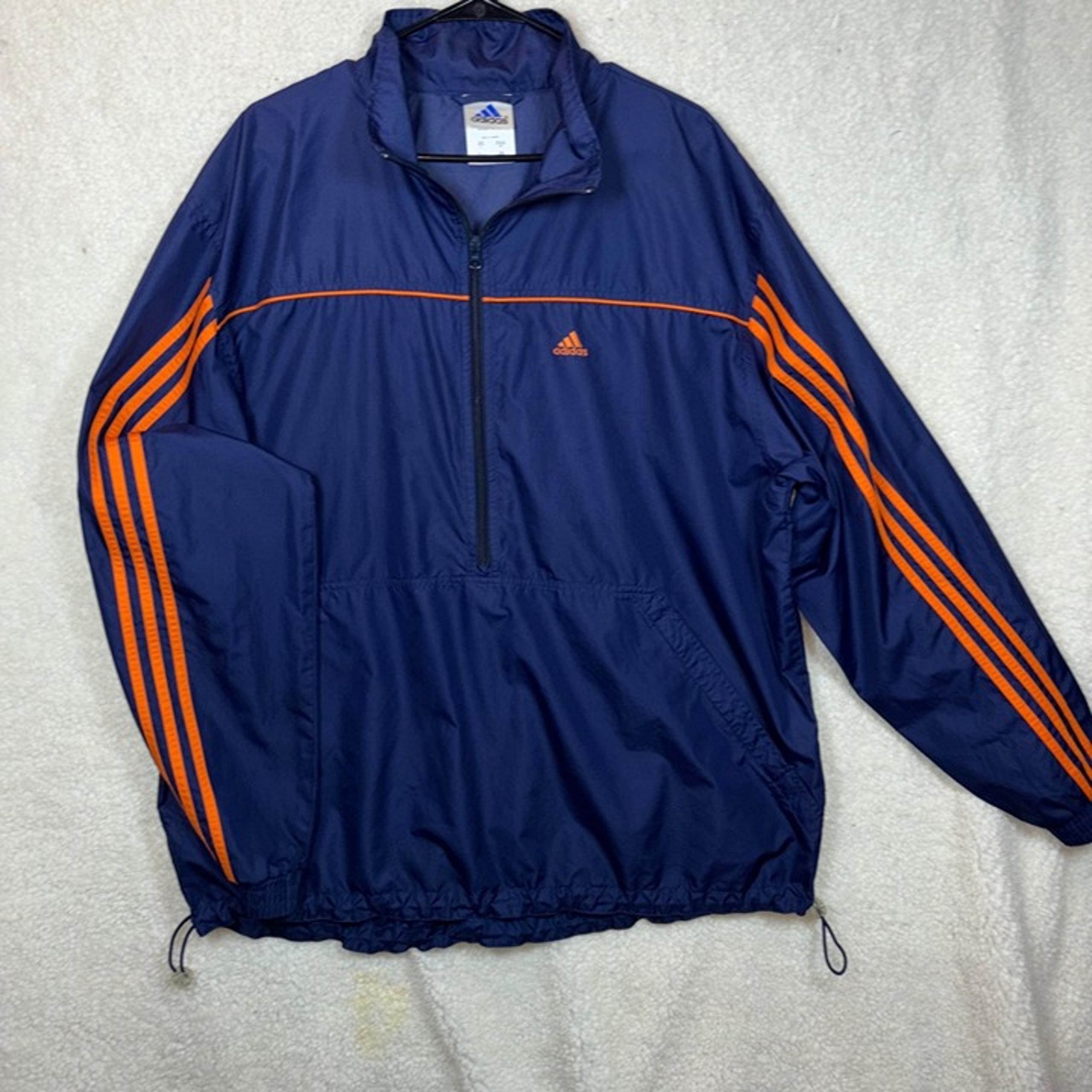 Vintage Jacket Men's XL Blue w/ Orange Stripes Windbreaker - Adidas