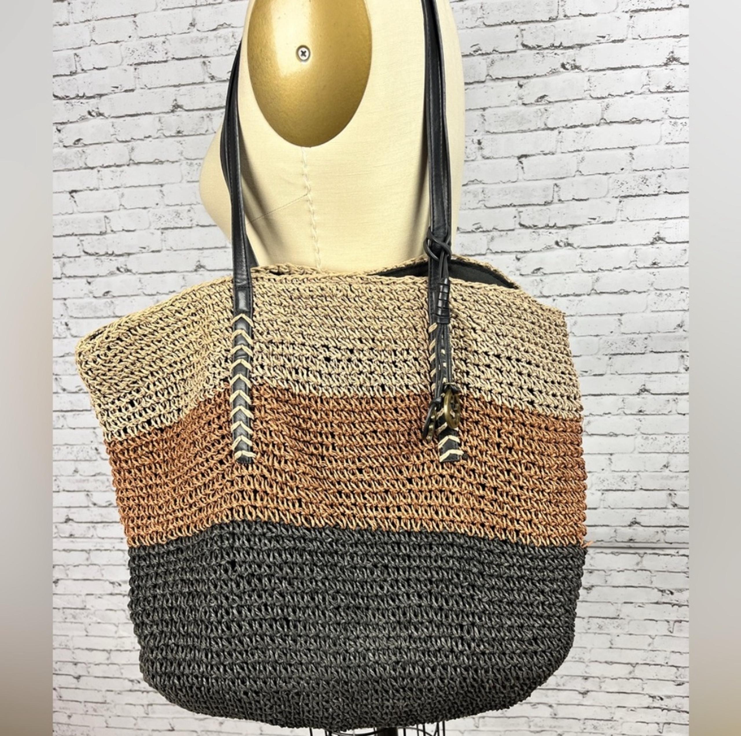 Lucky Brand Crochet Rafia Tote Bag Purse