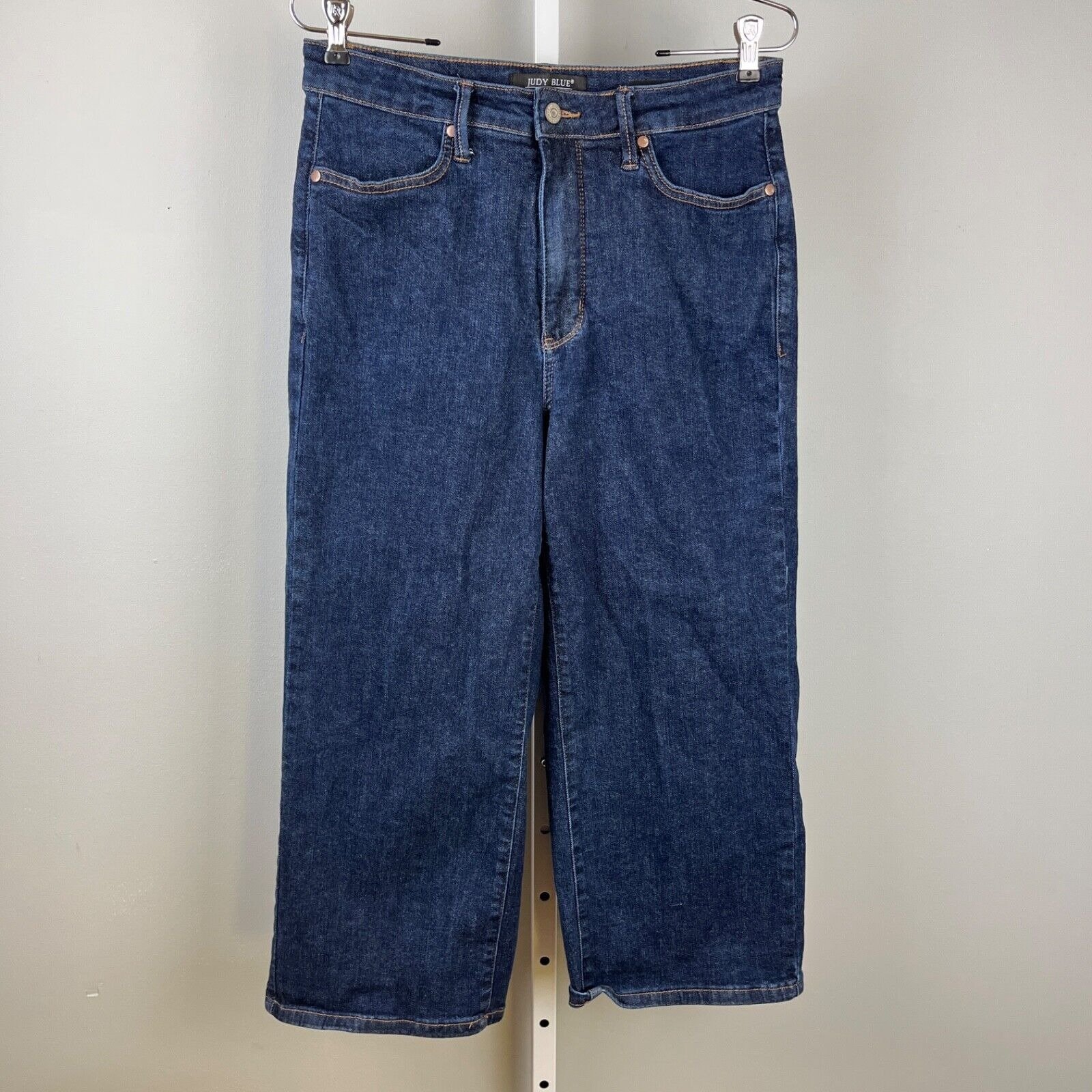 Judy Blue Wide Leg Crop Jeans Womens 11/30 Tummy Control Dark Blue Denim