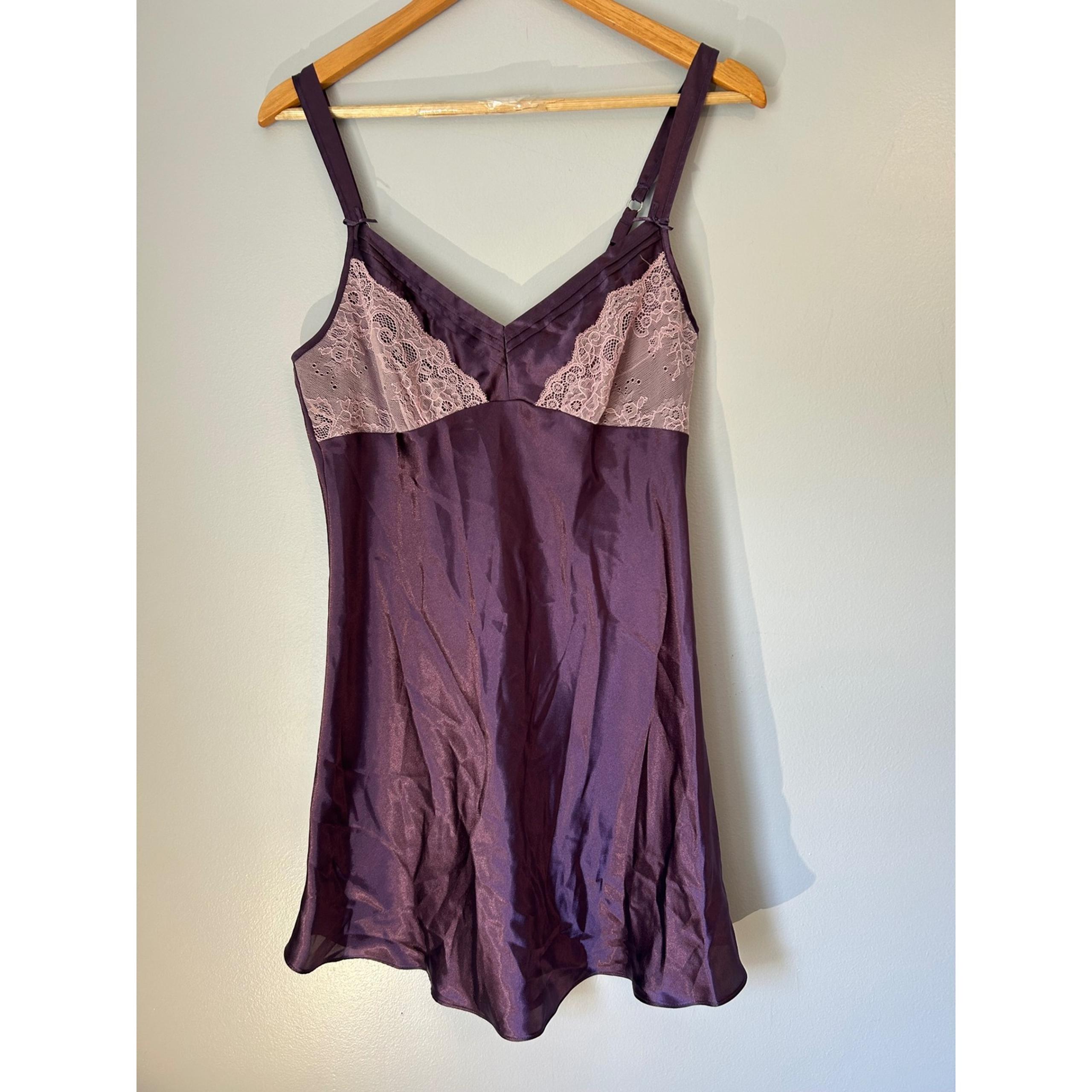 Jones New York Purple Lace Trim Slip Dress Lingerie Adjustable Straps Medium