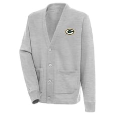 Men's Green Bay Packers Antigua Heather Gray Victory Button-Up Cardigan Large