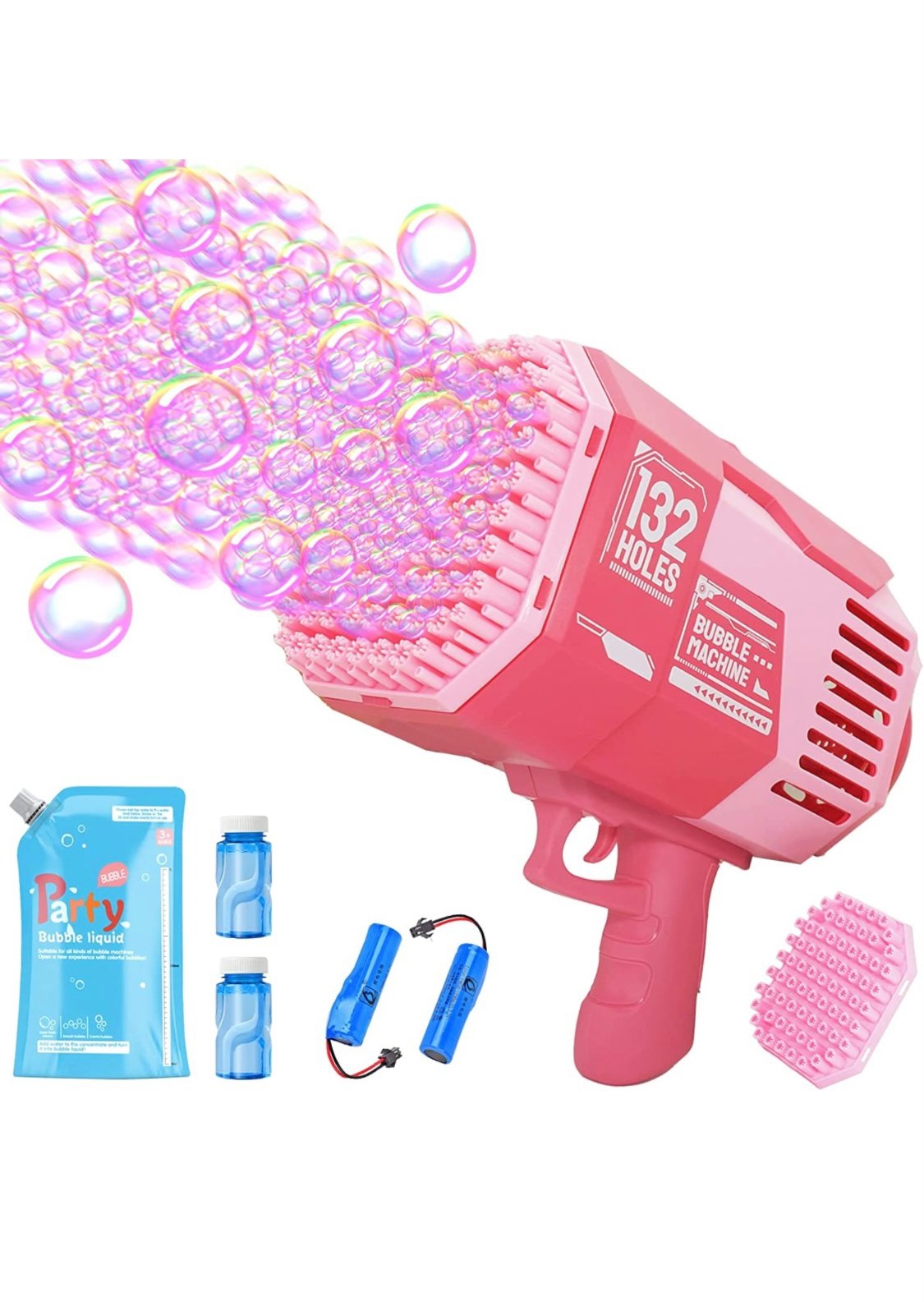 Bubble Machine Gun, Upgraded 132 & 73 Holes Bazooka Bubble Gun - with 2 Batterie