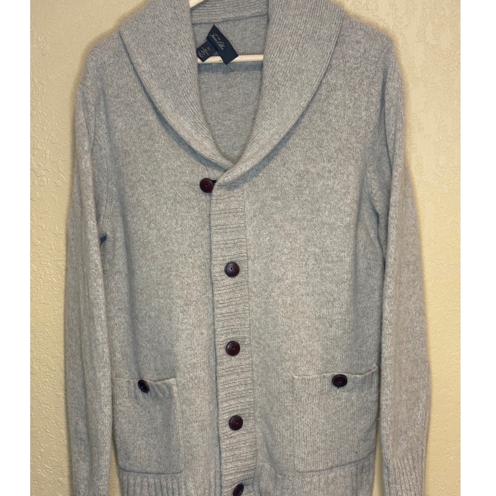 Tasso Elba Lambswool Blend Cardigan Sweater Grandpa Beige Tan Men's Medium