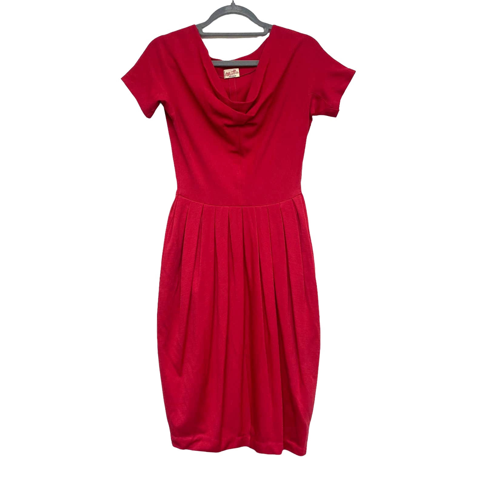 Vintage Motta Knitwear Womens Red Draped Neck Pleated Dress