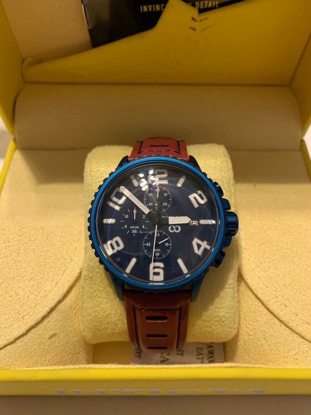 Invicta Corduba 45mm Blue Chronograph Red Leather Strap Watch 32690