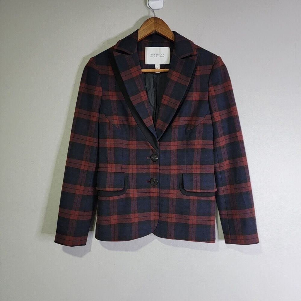 DEREK LAM 10 CROSBY 2 Button Multicolor Plaid Blazer Jacket Womens Sz 0 Preppy