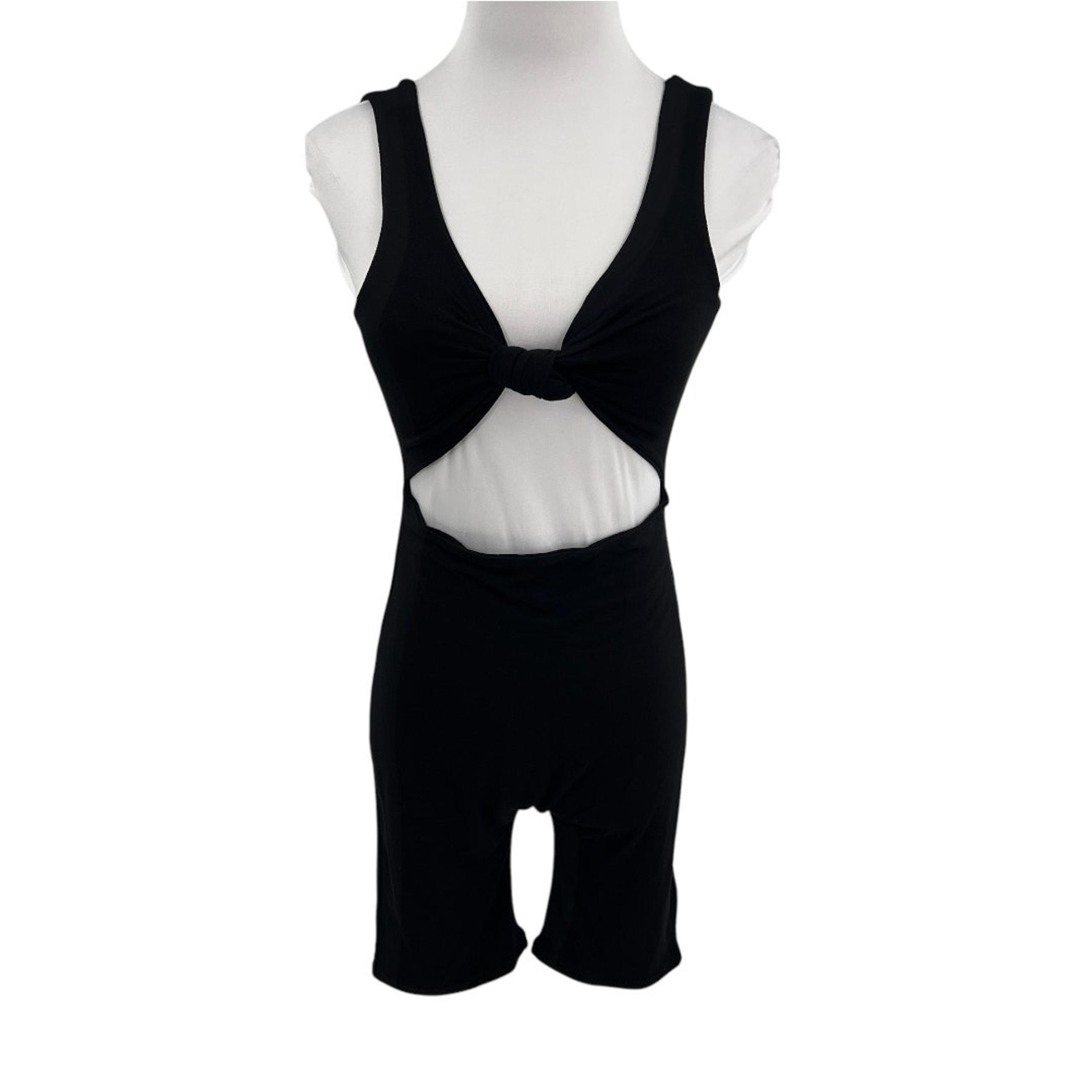 Naked Wardrobe Womens Black Love U Knot Cutout Romper Jumpsuit Size Large L