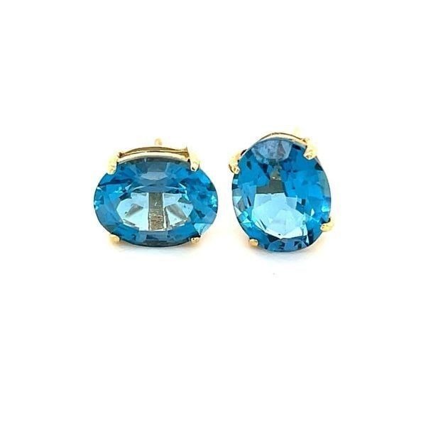 14k Oval Shaped Blue Topaz Stud Earrings