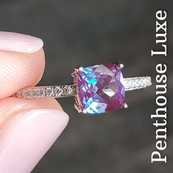 REAL 1.5ct Alexandrite Cushion Cut 925 Ring