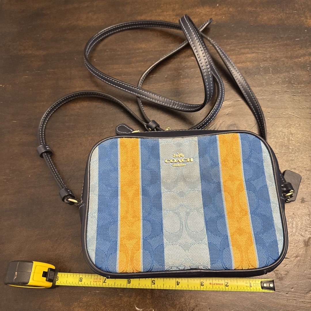 COACH Small Camera Crossbody Bag In Signature Jacquard With Stripes Blue C4222