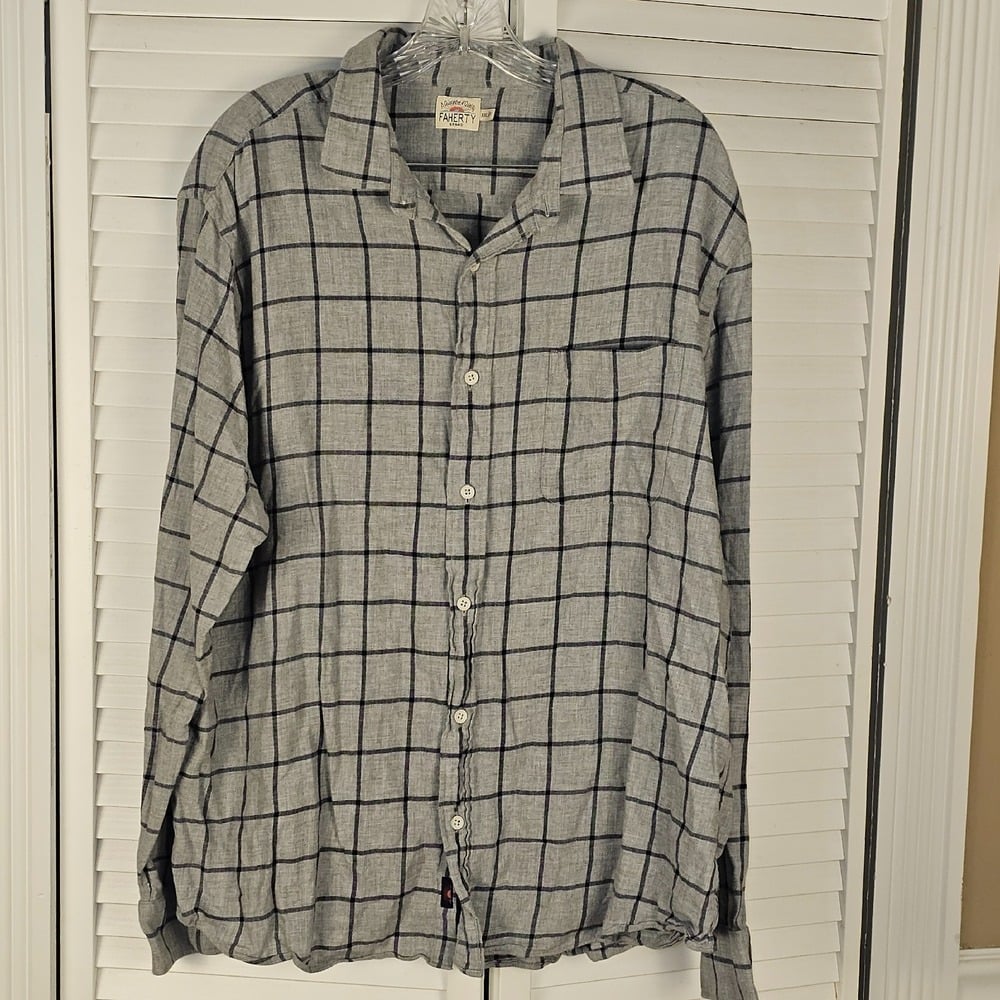 Faherty Mens Gray Plaid Long Sleeve Button Down Shirt XXL