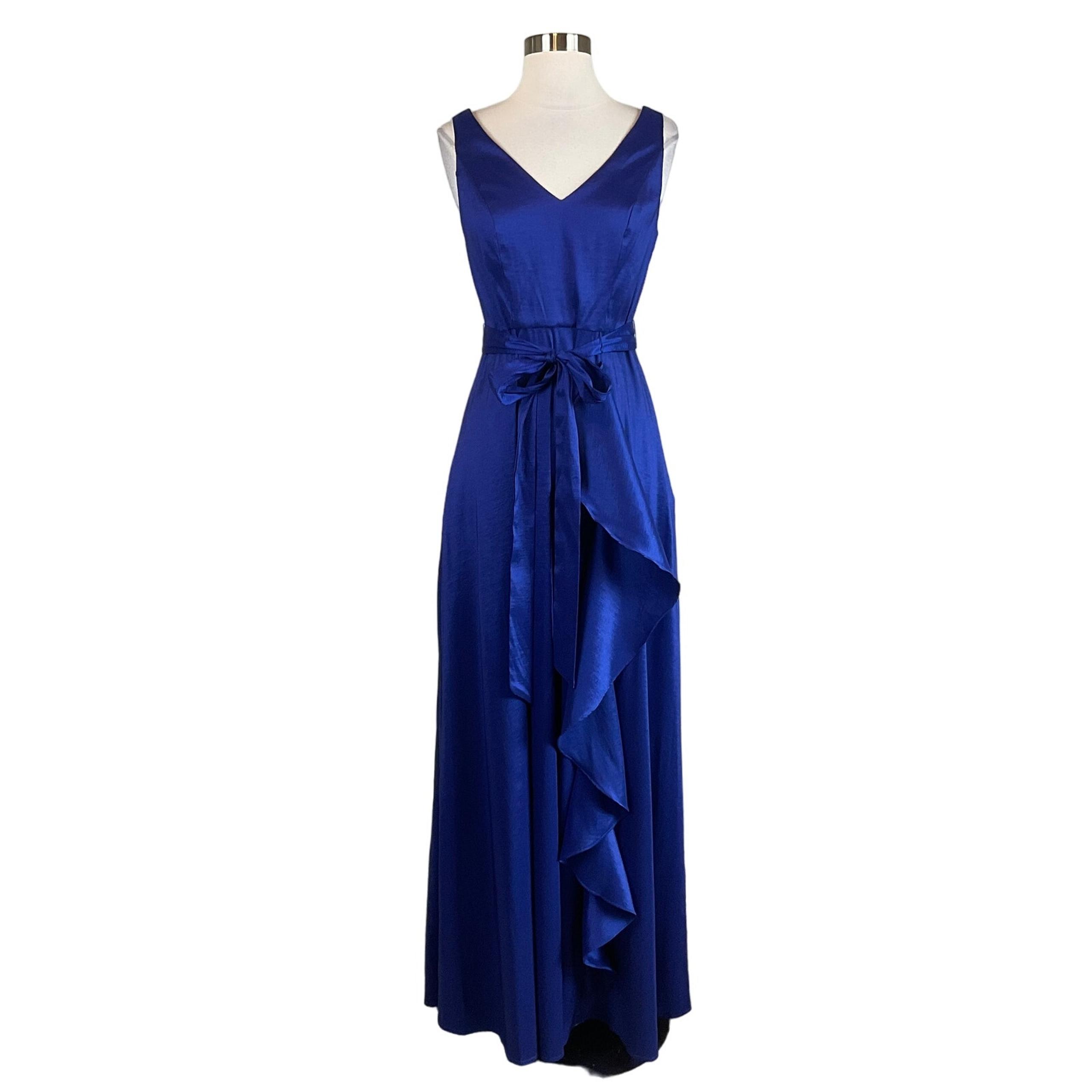 Alex & Eve Women's Formal Dress Size 4 Blue Ruffled Sleeveless Long Evening Gown