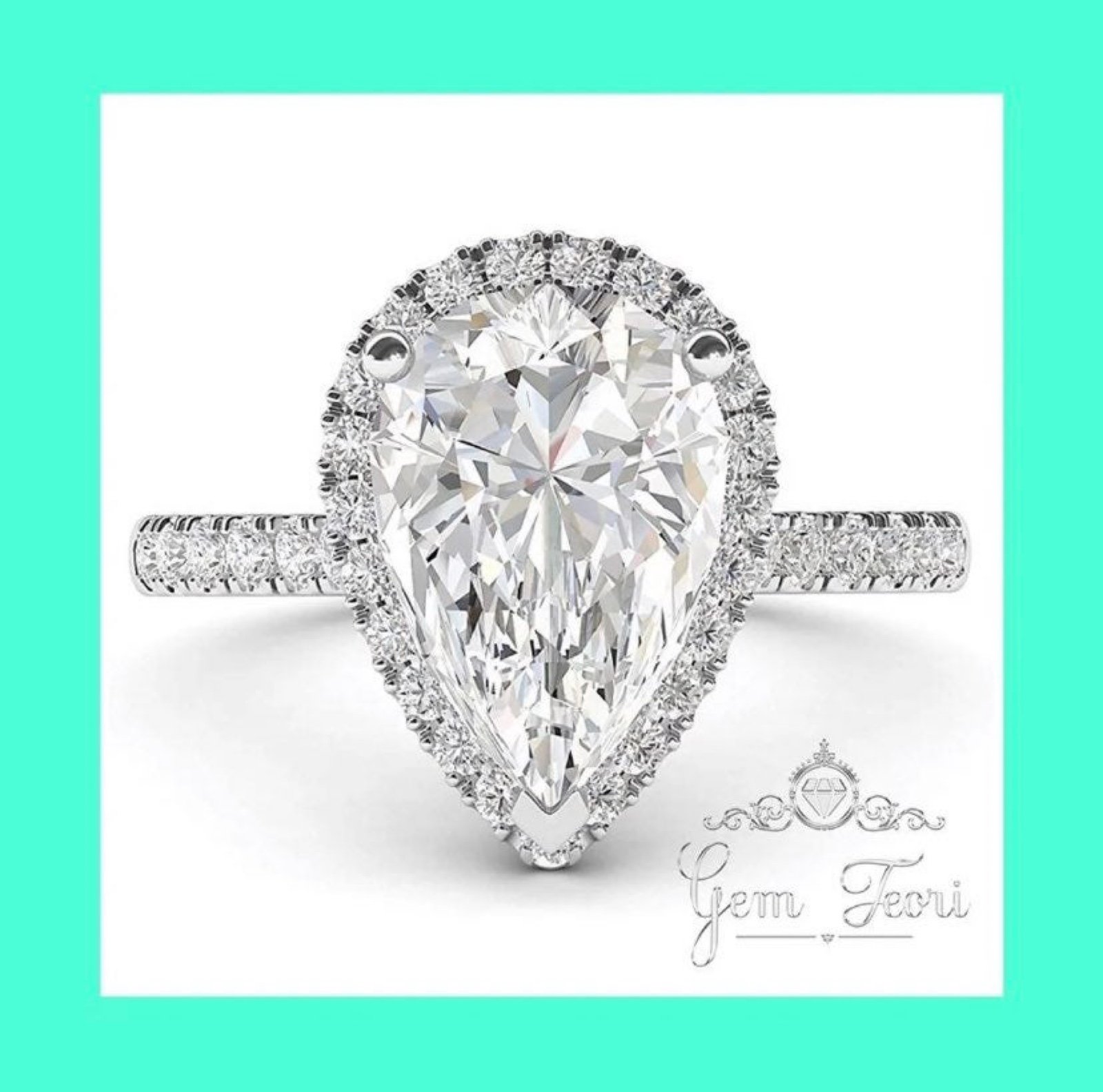 ✨ 14K 3.70 CTW Londyn Tiffany Style Teardrop Cut Halo Engagement Ring✨