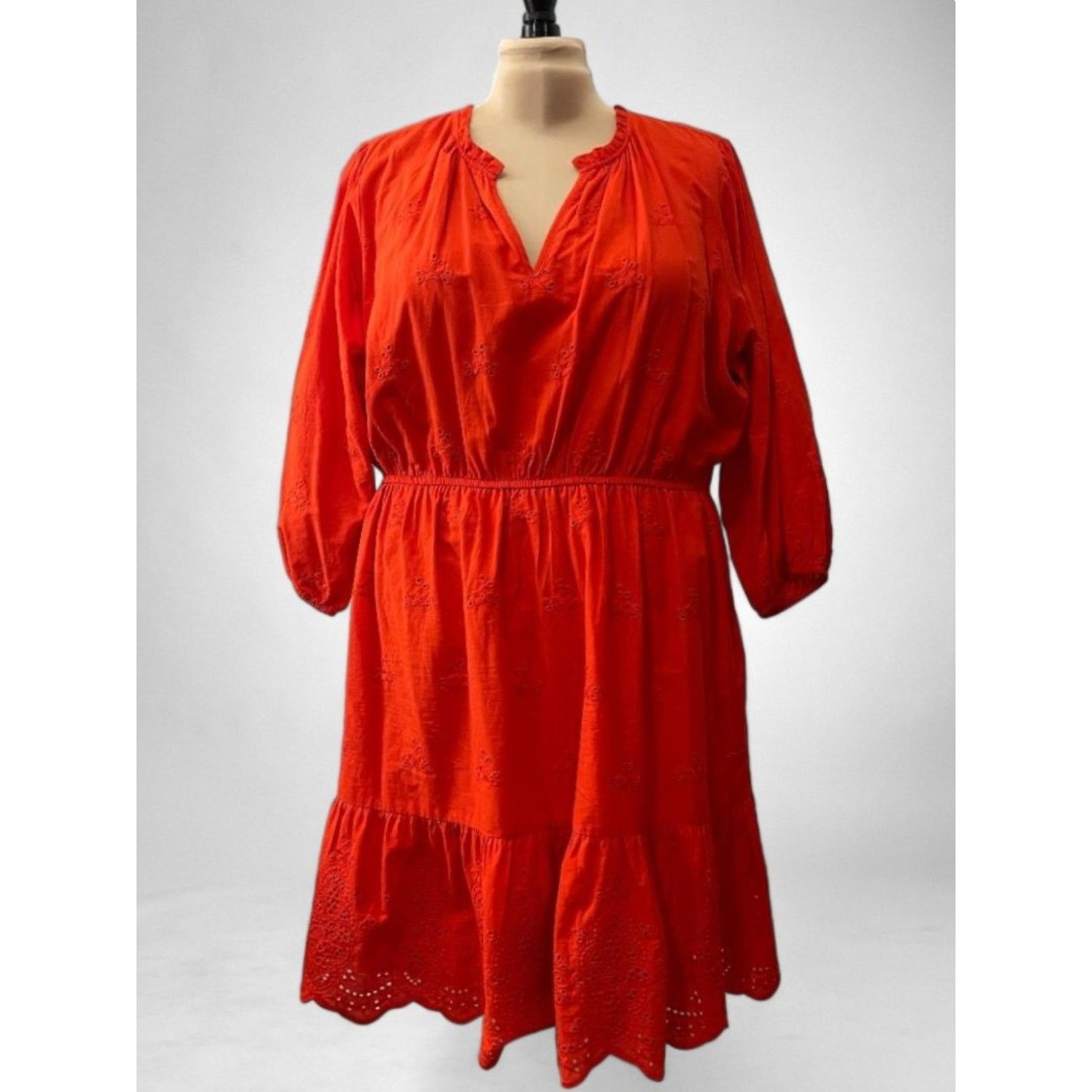 KNOX ROSE Eyelet V-Neck 3/4 Sleeve Orange Dress, Size 2X