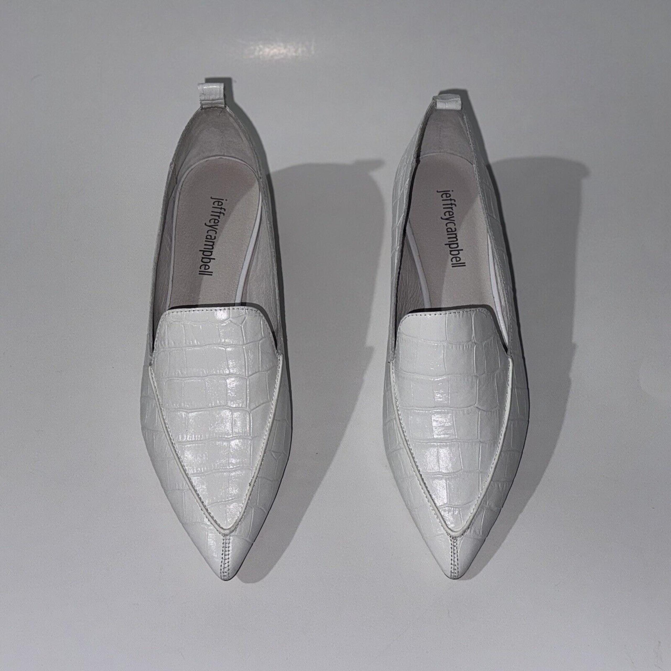 Jeffrey Campbell Loafer Flats Shoes White Viona Croc Leather Pointed Toe 6 $129