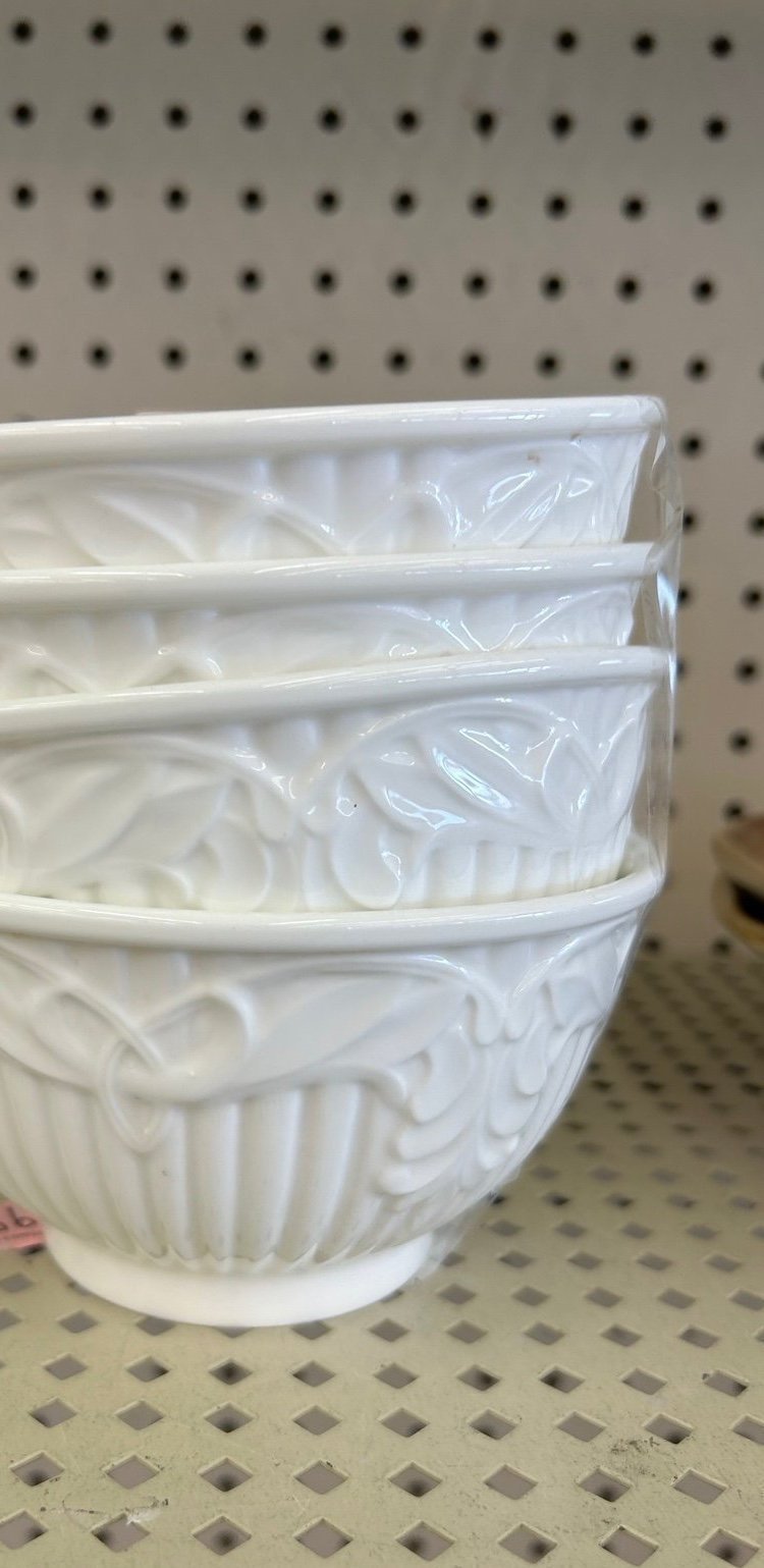Vtg RARE Lenox Damasse White Linen Collection Embossed Fine Bone China (4 Bowls)