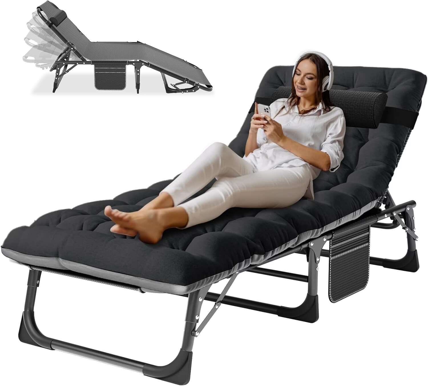 Barbella Folding Lounge Chair 5-Position, Folding Cot