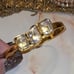 Vintage Clear Free-form Triple Rough Crystal Gemstone Gold Cuff Bracelet