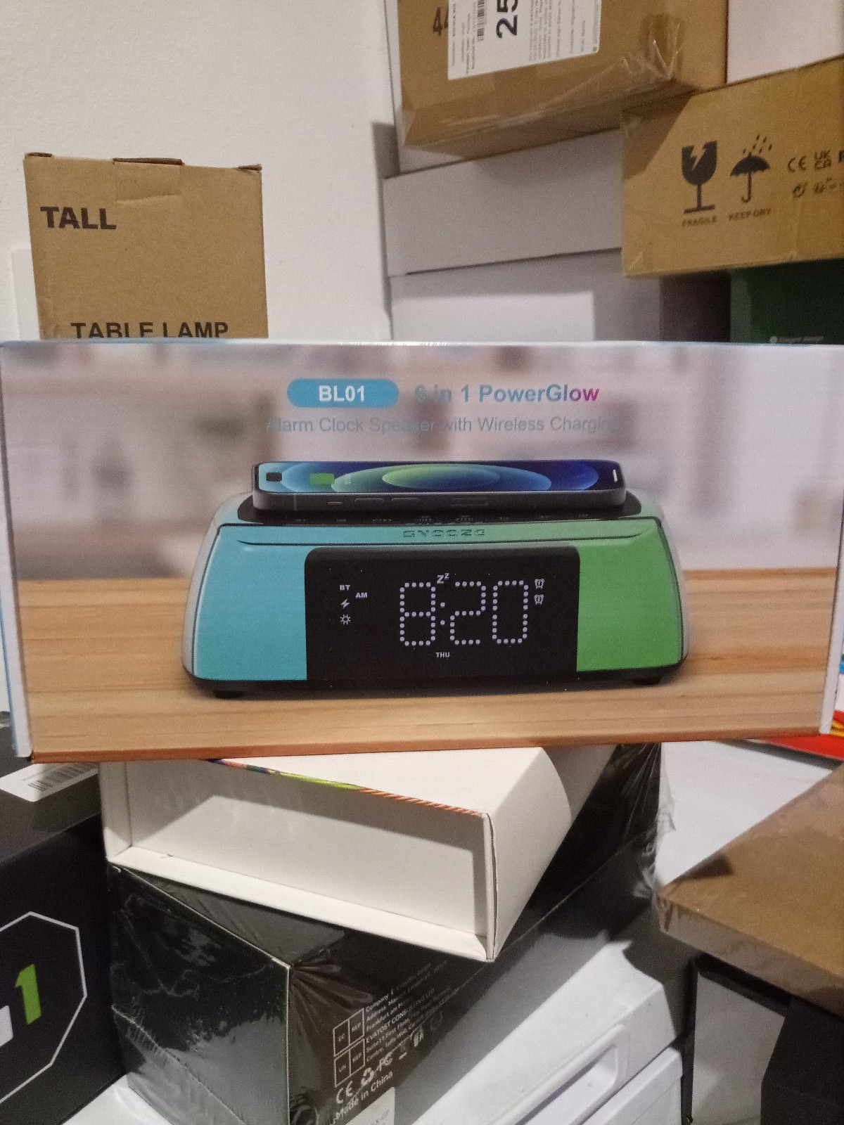 Digital Alarm Clock with Wireless Charging, Bluetooth Speaker, Night Light, Soun
