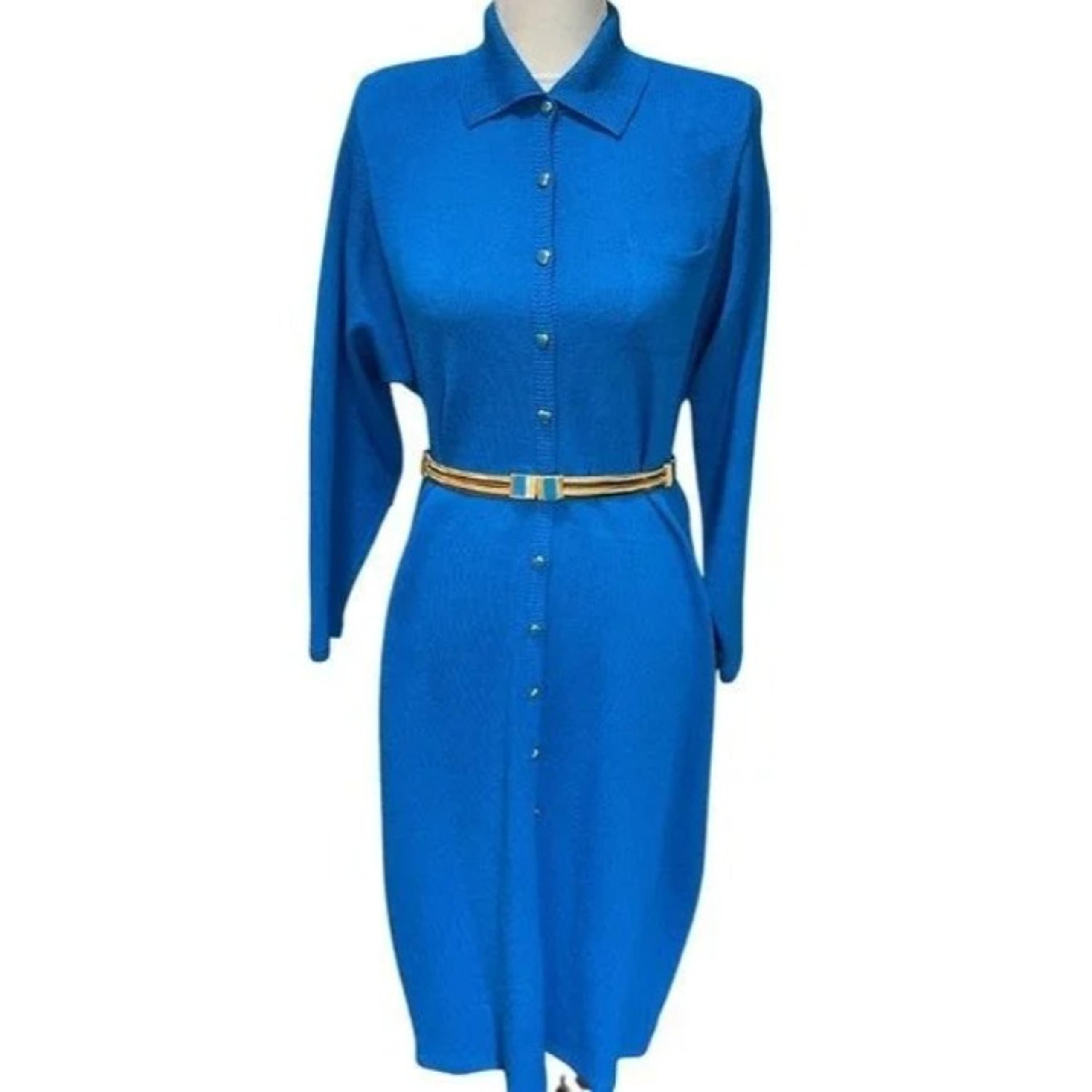 St. John by Marie Gray 1 Piece Blue Knit Dress
