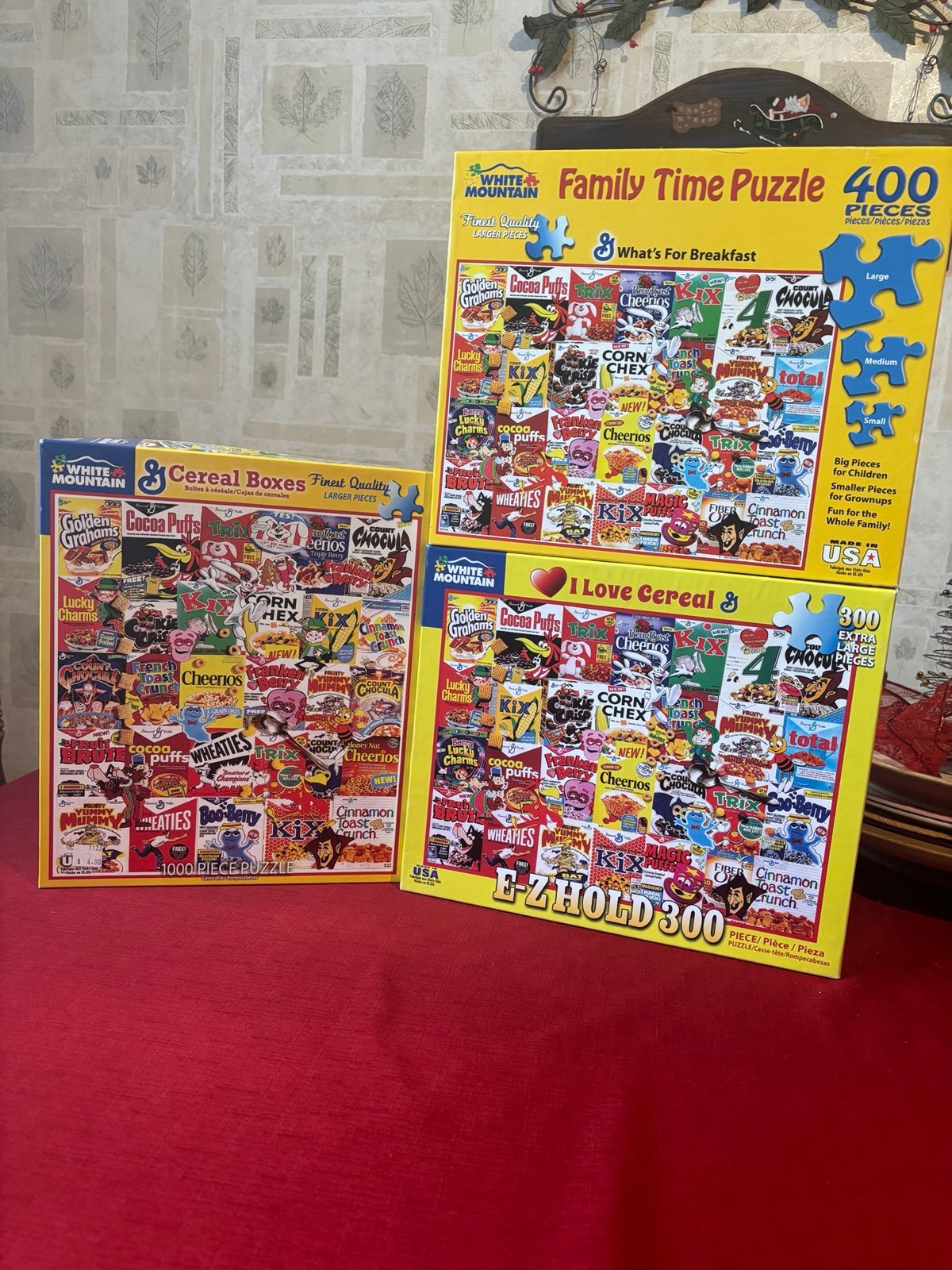 White Mountain three puzzle cereal boxes lot