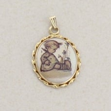 Pendant Only 14k Yellow Gold MI Hummel Baby Drawing Pendant