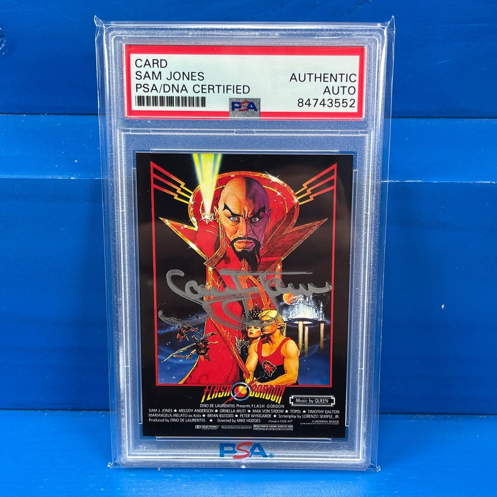 SAM JONES Flash Gordon Movie Custom Card Autograph PSA Cert Slab AUTO Rare (A)