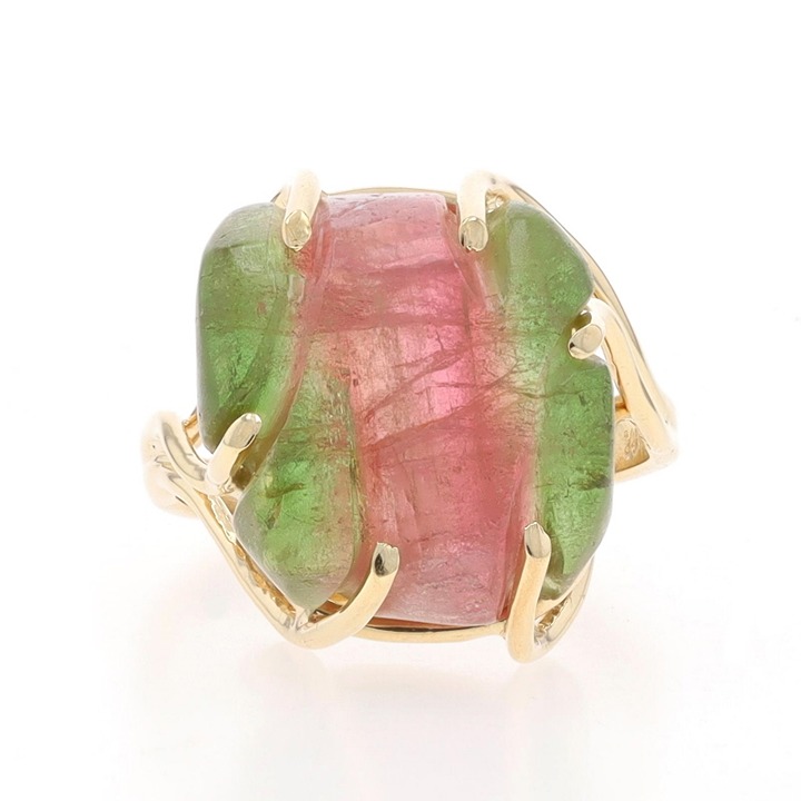 Yellow Gold Watermelon Tourmaline Cocktail Solitaire Bypass Ring - 14k LX0731