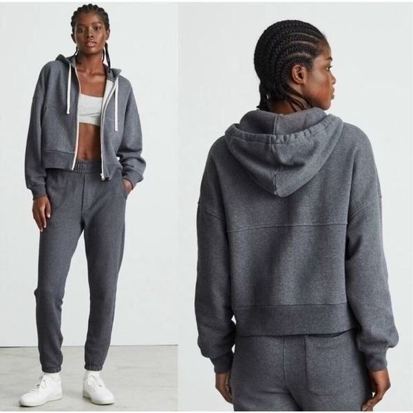 Everlane The Track Organic Cotton Zip-Up Hoodie in Faded Blue size small