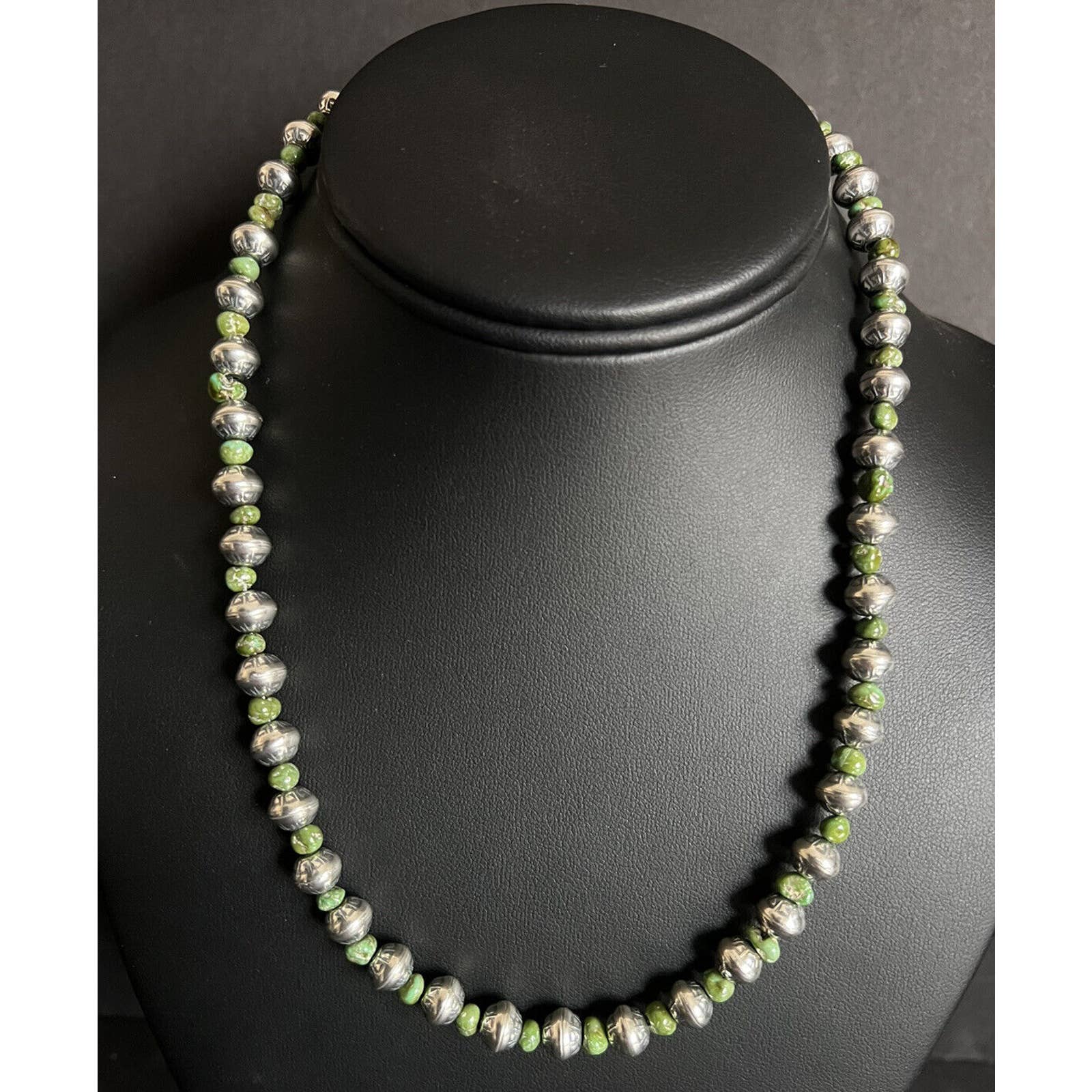 Sterling Silver Stamped Pearls Sonoran Gold Turquoise Bead Necklace 18 inch