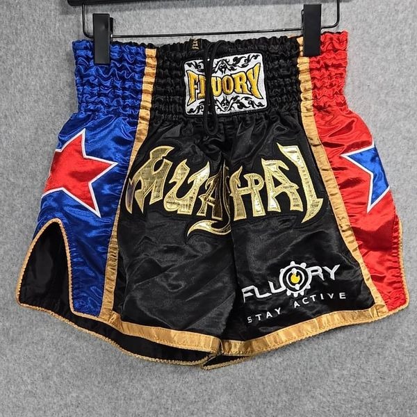 Fluory Muay Thai Shorts Short's LARGE Men's red Blue Black MMA Boxing Martial Ar