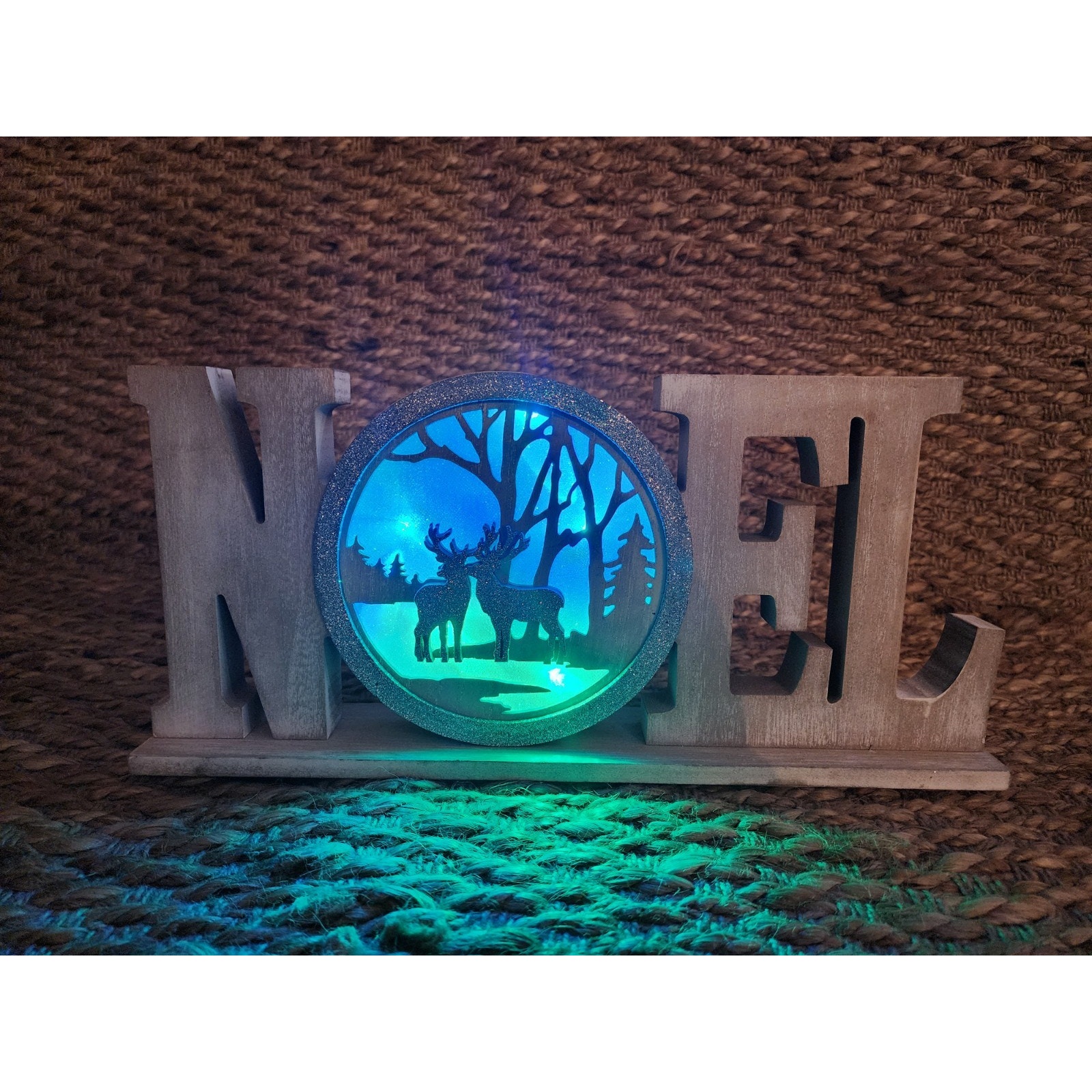 Christmas Multicolor Led Light Up Noel Reindeer Wooden Sign 15 Table Top Decor